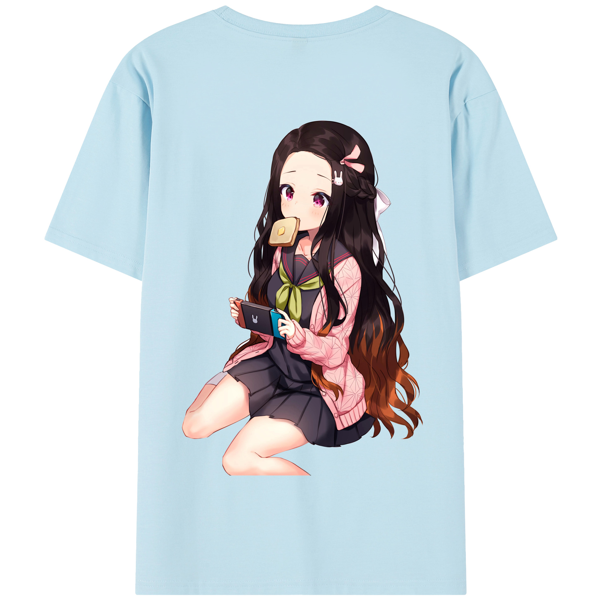 （画像用） 鬼滅の刃（きめつのやいば）竈門 禰󠄀豆子／かまど ねずこ Kamado Nezuko 綿100％半袖Tシャツ（背面プリント）